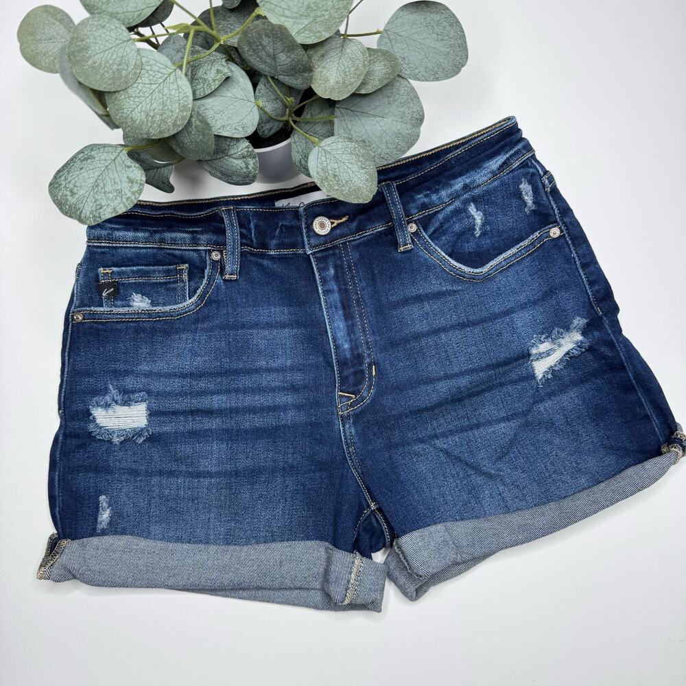 KanCan | Distressed Dark Wash High Rise Denim Shorts